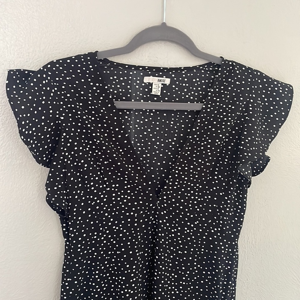 Amuse Society Flirty Maxi Black and White Tiny Polka Dot Dress small
